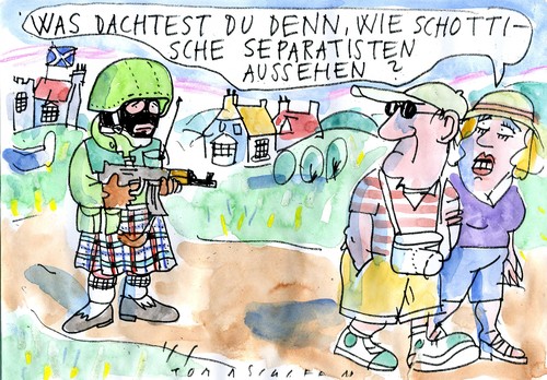 Cartoon: schottische Separatisten (medium) by Jan Tomaschoff tagged schottland,autonomie,schottland,autonomie