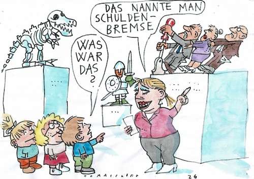 Cartoon: Schuldenbremse (medium) by Jan Tomaschoff tagged staatsschulden,bremse,staatsschulden,bremse