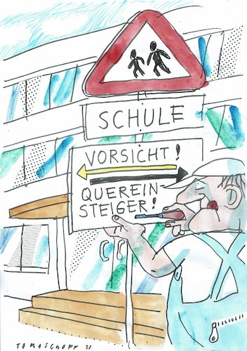 Cartoon: Schule (medium) by Jan Tomaschoff tagged fachkräftemangel,quereinsteiger,gesundheitswesen,leihfirmen,fachkräftemangel,quereinsteiger,gesundheitswesen,leihfirmen