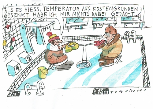 Cartoon: Schwimmbad (medium) by Jan Tomaschoff tagged energie,kälte,schwimmbad,energie,kälte,schwimmbad