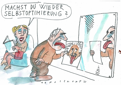 Cartoon: Selbstoptimierung (medium) by Jan Tomaschoff tagged selbstoptimierung,intelligenz,einstein,selbstoptimierung,intelligenz,einstein