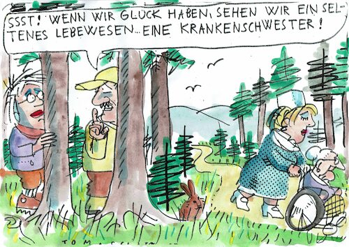 Cartoon: selten (medium) by Jan Tomaschoff tagged krankenpflege,fachkräftemangel,krankenpflege,fachkräftemangel