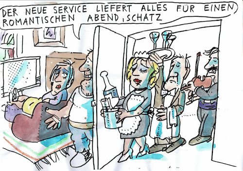Cartoon: Service (medium) by Jan Tomaschoff tagged bequemlichkeit,romantik,bequemlichkeit,romantik