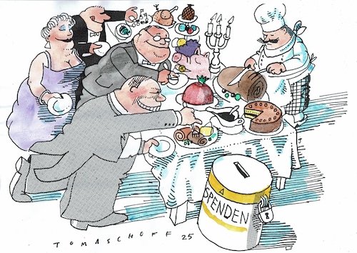 Cartoon: Spenden (medium) by Jan Tomaschoff tagged wohlstand,ungleichheit,reichtum,armut,wohlstand,ungleichheit,reichtum,armut