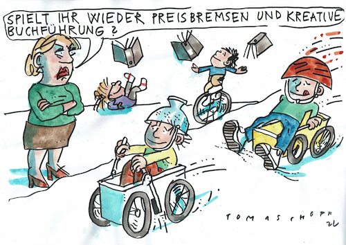 Cartoon: Spiele (medium) by Jan Tomaschoff tagged preisbrems,haushalt,buchführung,tricks,preisbrems,haushalt,buchführung,tricks