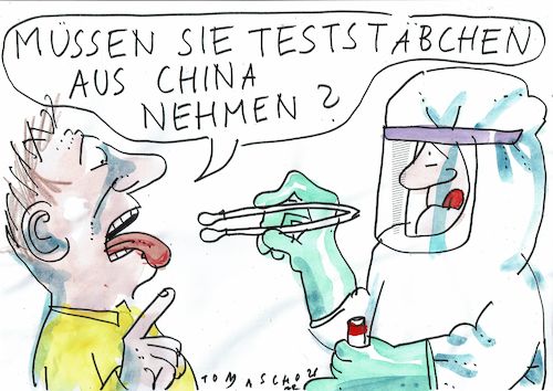 Cartoon: Stäbchen (medium) by Jan Tomaschoff tagged corona,china,test,corona,china,test