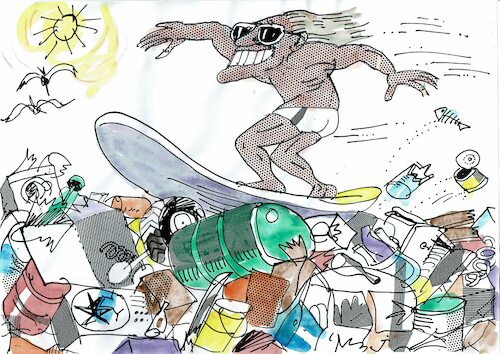 Cartoon: Surfen (medium) by Jan Tomaschoff tagged meere,verschmutzung,abfall,umwelt,meere,verschmutzung,abfall,umwelt