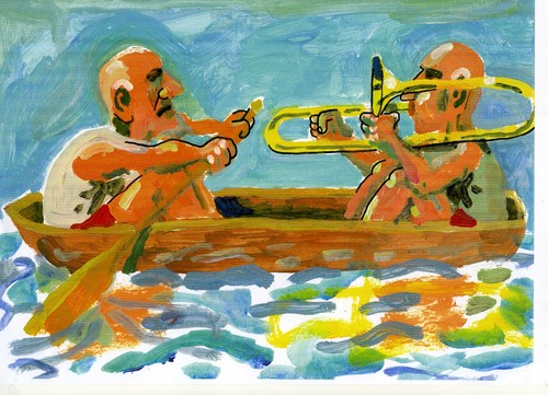 Cartoon: Takt (medium) by Jan Tomaschoff tagged sport,trompete,instrument,rudern,takt,takt,rudern,instrument,trompete,sport