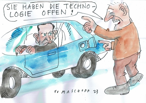 Cartoon: technologieoffen (medium) by Jan Tomaschoff tagged auto,wissing,treibstoff,auto,wissing,treibstoff