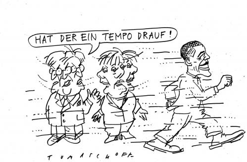 Cartoon: Tempo (medium) by Jan Tomaschoff tagged steinmeier,merkel,obama,usa