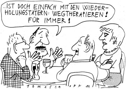 Cartoon: Therapieren... (medium) by Jan Tomaschoff tagged wiederholungstäter,kriminalität