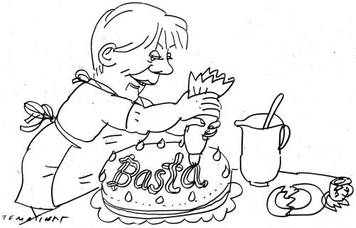 Cartoon: Torte (medium) by Jan Tomaschoff tagged merkel,bundeskanzlerin,wirtschaftskrise,finanzkrise,rettungspaket,rezession