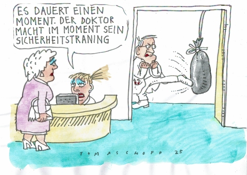 Cartoon: Training (medium) by Jan Tomaschoff tagged gesundheit,arzt,gewalt,übergriff,gesundheit,arzt,gewalt,übergriff