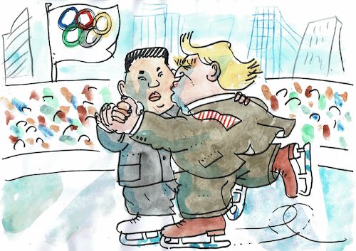 Cartoon: Traum (medium) by Jan Tomaschoff tagged usa,nordkorea,olympia,usa,nordkorea,olympia