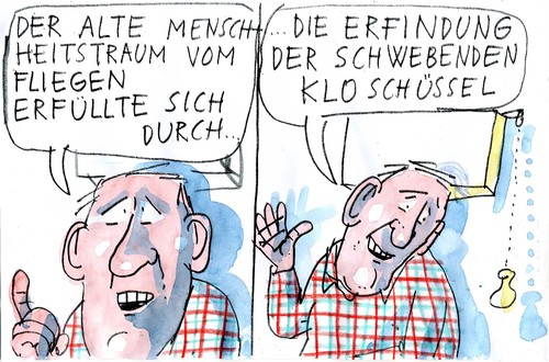 Cartoon: Traum vom Fliegen (medium) by Jan Tomaschoff tagged sanitär,ästhetik,fliegen,sanitär,ästhetik,fliegen
