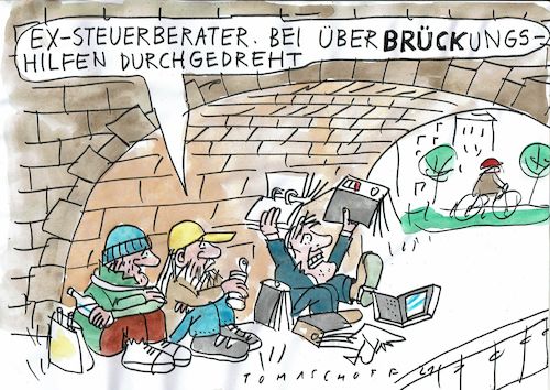 Cartoon: Überbrückung (medium) by Jan Tomaschoff tagged corna,hilfen,bürokratie,corna,hilfen,bürokratie