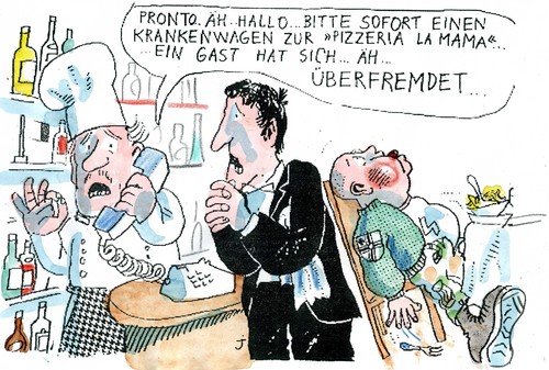 Cartoon: Überfremdet überfressen (medium) by Jan Tomaschoff tagged toleranz,fremdenhass,xenophobie,toleranz,fremdenhass,xenophobie