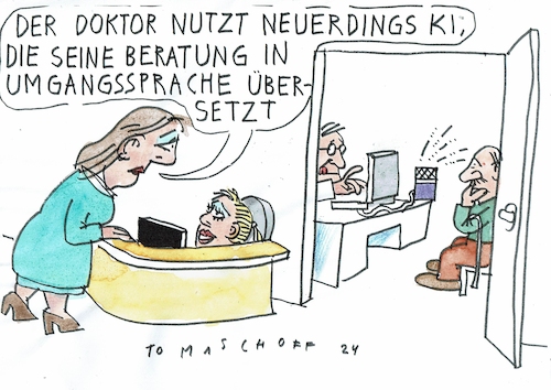 Cartoon: Übersetzung (medium) by Jan Tomaschoff tagged arzt,krankheit,gesundheit,gespräch,kommunikation,ki,arzt,krankheit,gesundheit,gespräch,kommunikation,ki