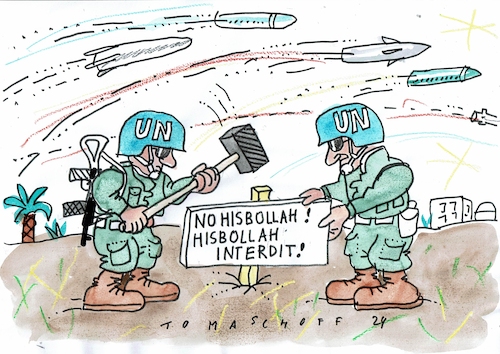 Cartoon: UN (medium) by Jan Tomaschoff tagged nahost,libanon,hisbollah,israel,un,nahost,libanon,hisbollah,israel,un