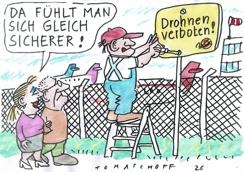 Cartoon: Verbot (medium) by Jan Tomaschoff tagged krieg,drohnen,gefahr,aggression,krieg,drohnen,gefahr,aggression