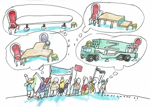 Cartoon: Verhandeln (medium) by Jan Tomaschoff tagged ukraine,rußland,verhandlungen,ukraine,rußland,verhandlungen