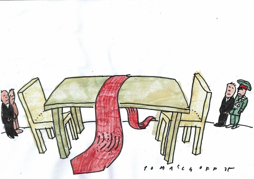 Cartoon: Verhandlung (medium) by Jan Tomaschoff tagged trump,verhandlungen,frieden,krieg,unkraine,nahost,trump,verhandlungen,frieden,krieg,unkraine,nahost