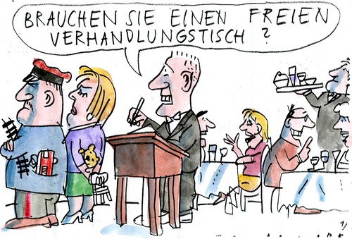 Cartoon: Verhandlungstisch (medium) by Jan Tomaschoff tagged lokführeh,erzieherinnen,streik,lokführeh,erzieherinnen,streik