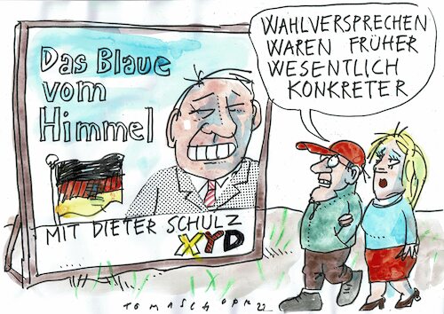 Cartoon: Versprechen (medium) by Jan Tomaschoff tagged wahlen,versprechen,parteiprogramme,wahlen,versprechen,parteiprogramme
