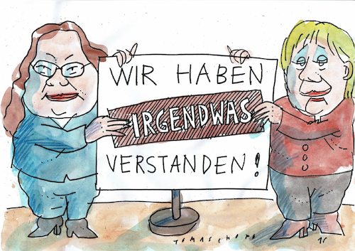 Cartoon: verstanden (medium) by Jan Tomaschoff tagged spd,cdu,merkel,nahles,spd,cdu,merkel,nahles