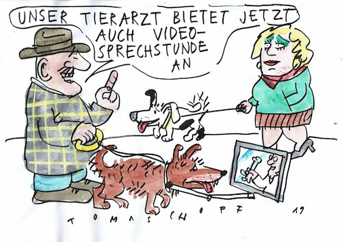 Cartoon: Video (medium) by Jan Tomaschoff tagged telemedizin,videosprechstunde,telemedizin,videosprechstunde