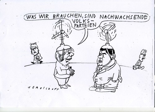 Cartoon: Volksparteien (medium) by Jan Tomaschoff tagged spd,cdu,volksparteien,spd,cdu,volksparteien