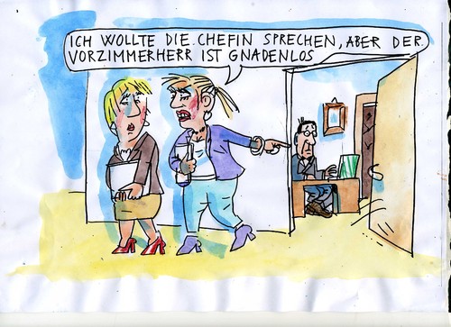 Cartoon: Vorzimmerdame (medium) by Jan Tomaschoff tagged gleichstellung,frauen,karriere,gleichstellung,frauen,karriere