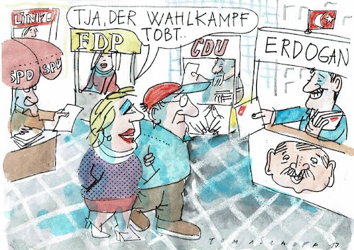 Cartoon: Wahlkampf (medium) by Jan Tomaschoff tagged wahlkampf,türkei,erdogan,wahlkampf,türkei,erdogan