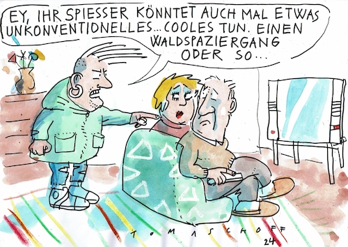 Cartoon: Waldspaziergang (medium) by Jan Tomaschoff tagged alter,jugend,generationskonflikt,grüne,natur,alter,jugend,generationskonflikt,grüne,natur