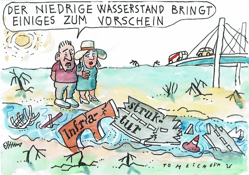 Cartoon: Wasserstand (medium) by Jan Tomaschoff tagged trockenheit,flüsse,straßen,infrastruktur,trockenheit,flüsse,straßen,infrastruktur