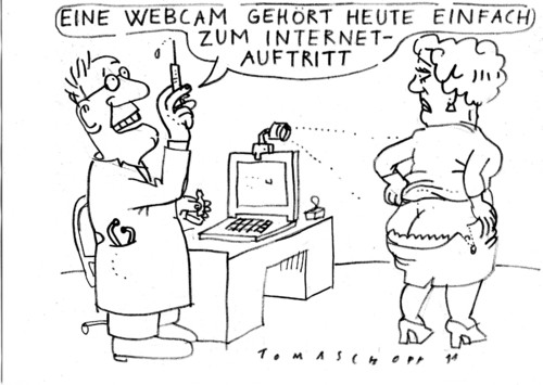 Cartoon: Webcam (medium) by Jan Tomaschoff tagged webcam,kamera,arzt,praxis,patient,gesundheit,überwachung,big,brother,datenschutz,webcam,kamera,arzt,praxis,patient,gesundheit,überwachung,big brother,datenschutz,big,brother