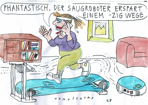 Cartoon: Wege (medium) by Jan Tomaschoff tagged roboter,trägheit,bewegung,sport,roboter,trägheit,bewegung,sport
