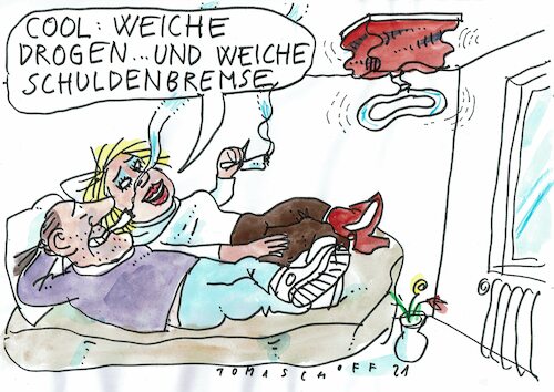 Cartoon: weich (medium) by Jan Tomaschoff tagged cannabis,staatsschulden,cannabis,staatsschulden