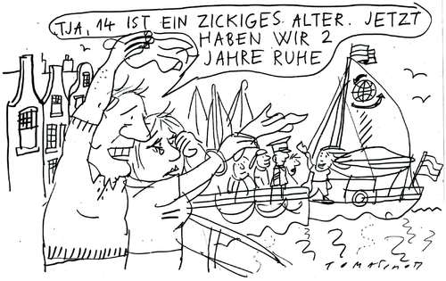 Cartoon: Weltumsegelung mit 14 (medium) by Jan Tomaschoff tagged weltumseglerin,weltumseglerin,segeln