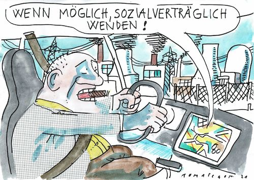 Cartoon: Wende (medium) by Jan Tomaschoff tagged energiwende,wirtschaftswende,soziales,energiwende,wirtschaftswende,soziales