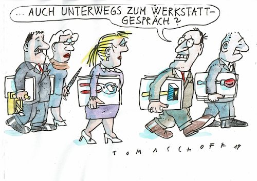 Cartoon: Werkstattgespräch (medium) by Jan Tomaschoff tagged cdu,werkstattgespräch,sacharbeit,cdu,werkstattgespräch,sacharbeit
