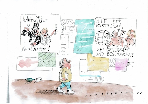 Cartoon: Wirtschaft (medium) by Jan Tomaschoff tagged konsum,konjukntur,sparen,konsum,konjukntur,sparen