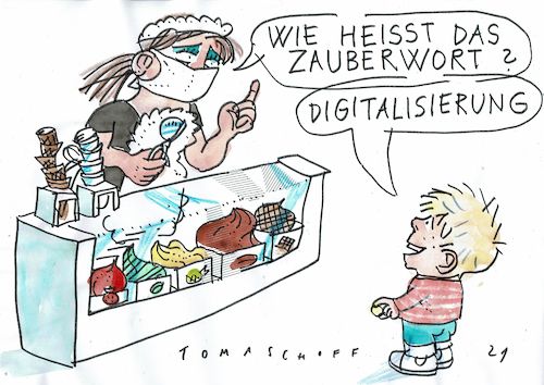 Cartoon: Zauberwort (medium) by Jan Tomaschoff tagged digitalisierung,glaube,digitalisierung,glaube