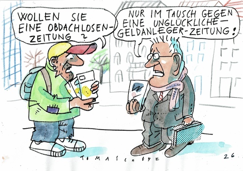 Cartoon: Zeitung (medium) by Jan Tomaschoff tagged soziales,ungleichheuit,obdachlosigkeit,geldanlage,soziales,ungleichheuit,obdachlosigkeit,geldanlage