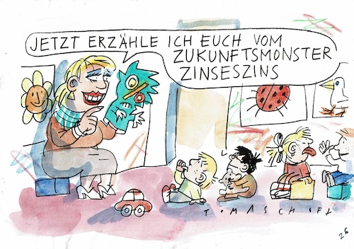 Cartoon: Zins (medium) by Jan Tomaschoff tagged staatsschulden,demografie,kinder,jugend,zinsen,staatsschulden,demografie,kinder,jugend,zinsen