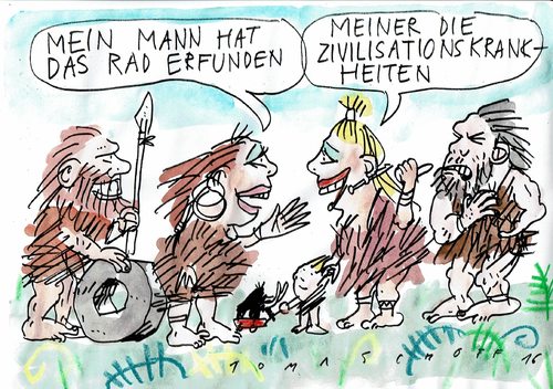 Cartoon: Zivilisationskrankheiten (medium) by Jan Tomaschoff tagged zivillsation,urmensch,zivillsation,urmensch