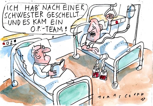 Cartoon: Zu viele Ops (medium) by Jan Tomaschoff tagged pflegenotstand,operationen,pflegenotstand,operationen