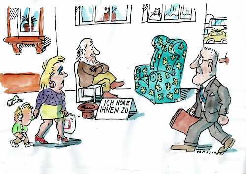 Cartoon: Zuhören (medium) by Jan Tomaschoff tagged psyche,vereinsamung,zuwendung,psyche,vereinsamung,zuwendung