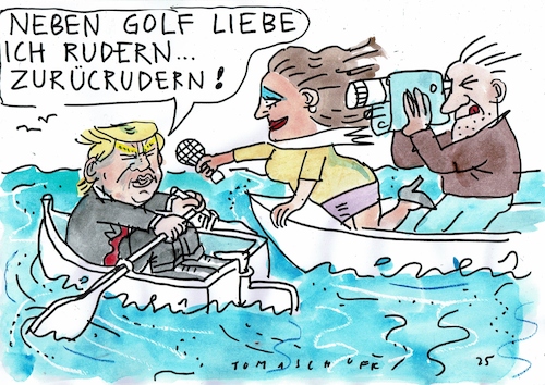 Cartoon: Zurückrudern (medium) by Jan Tomaschoff tagged trump,zölle,börse,handel,trump,zölle,börse,handel