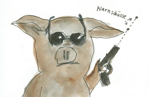 Cartoon: Schwein zögerlich (medium) by nele andresen tagged schwein,gangster,abknalln,